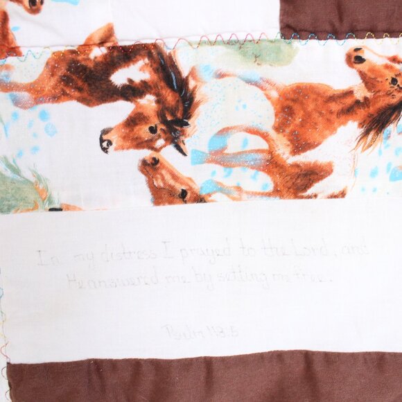 Vintage Handmade 55 in X 39 in Horses And Bible Verses Quilt - Picture 6 of 8
